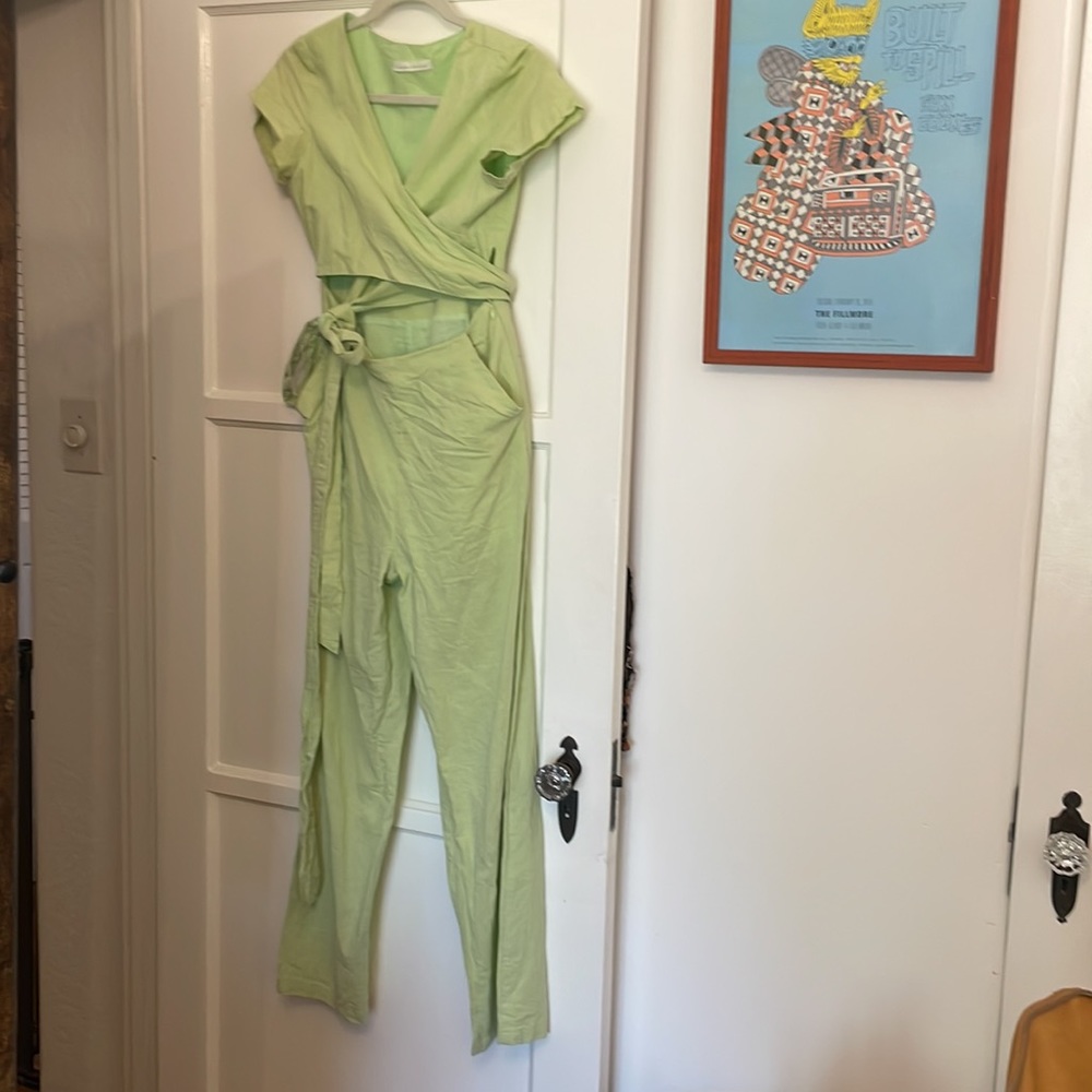 Wrap linen jumpsuit with pockets